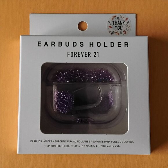 NEW!! EARBUDS HOLDER CLEAR CASE WITH GLITTER PURPLE - FOREVER 21 Size: One size - Picture 2 of 5